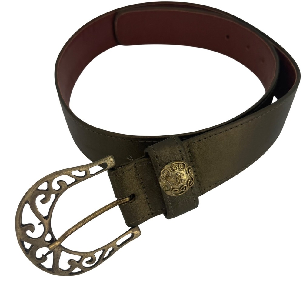 Alden Howard Olive Green Leather Belt Filigree Buckle Boho‎ Western USA LG women